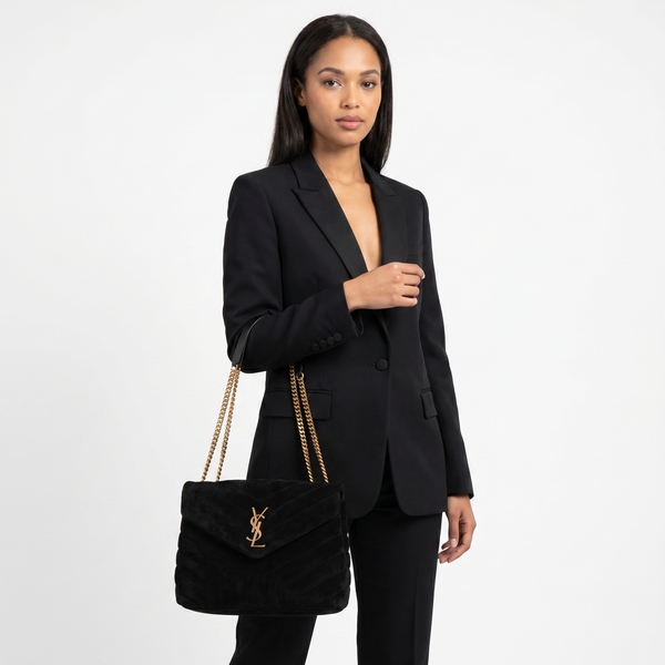 Suede Loulou Small Shoulder Bag Black