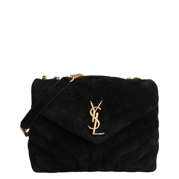 Suede Loulou Small Shoulder Bag Black