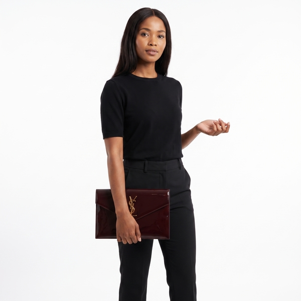 Patent Uptown Clutch Bag Burgundy