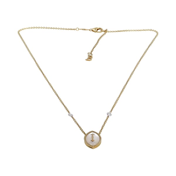 Gold Mother of Pearl and Diamond Single Station Safari Necklace