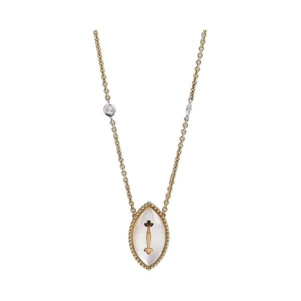 Gold Mother of Pearl and Diamond Single Station Safari Necklace