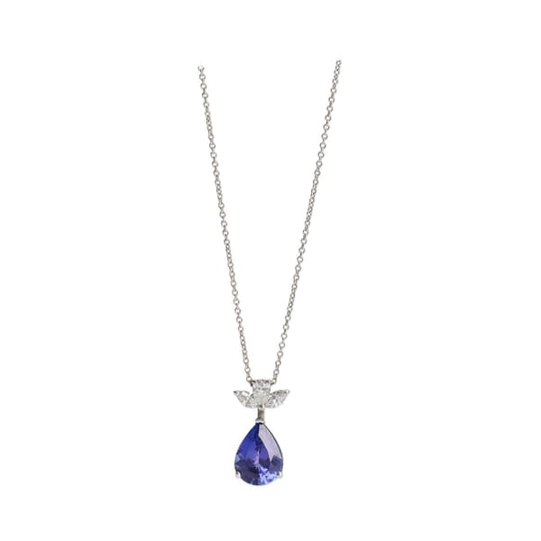 White Gold Tanzanite/Diamond Guardian Angel Pendant