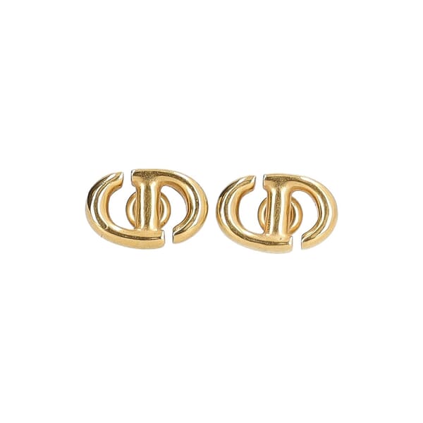 Metal CD Navy Stud Earrings Gold Tone