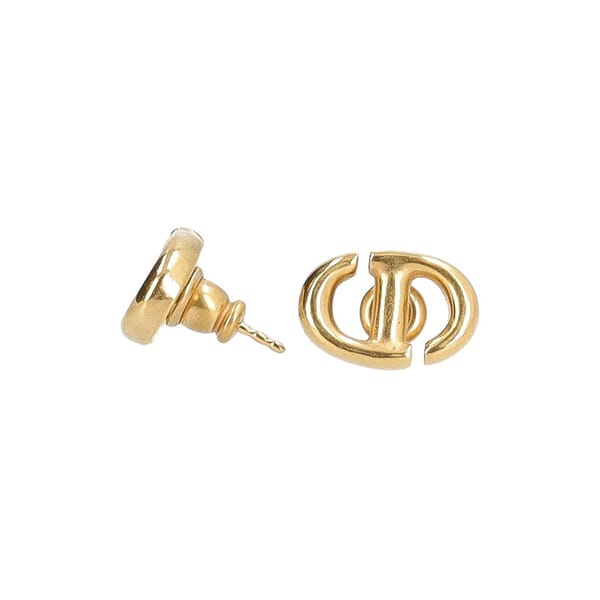 Metal CD Navy Stud Earrings Gold Tone