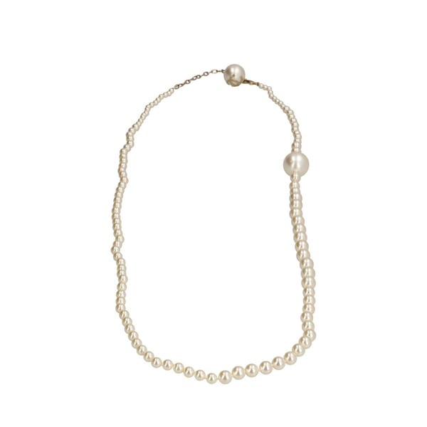Long Faux Pearl CC Logo Necklace Gold Tone