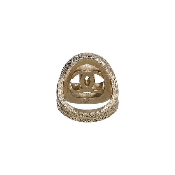 Faux Pearl CC Halo Ring Gold Tone