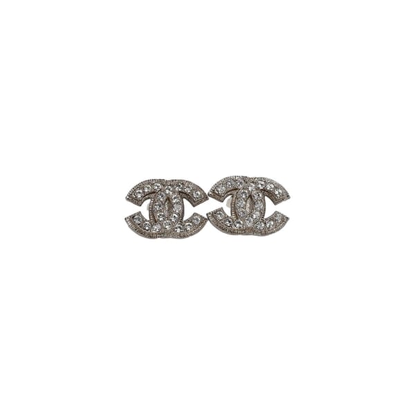 Metal Crystal CC Clip On Earrings Silver Tone
