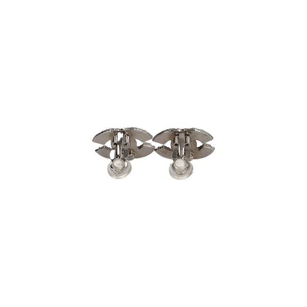 Metal Crystal CC Clip On Earrings Silver Tone