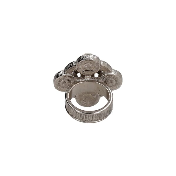 Faux Pearl/Crystal CC Cocktail Ring Silver Tone