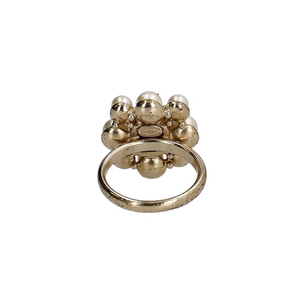 Faux Pearl/Crystal CC Cocktail Ring Gold Tone