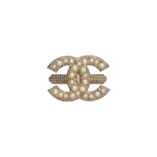 Faux Pearl CC Ring Gold Plated