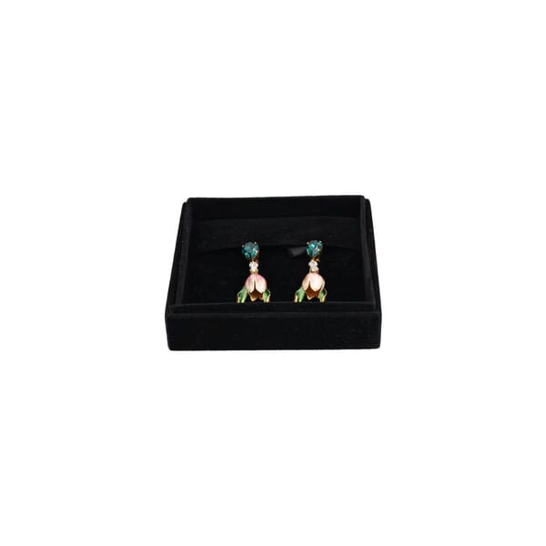 Crystal/Enamel Tulip Drop Clip-On Earrings Green