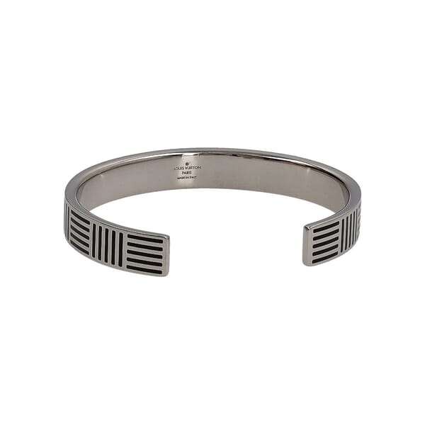 Stainless Steel Damier Cuff Bracelet Silver