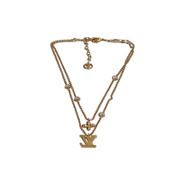 Metal/Crystal Lady LV Necklace Gold Tone