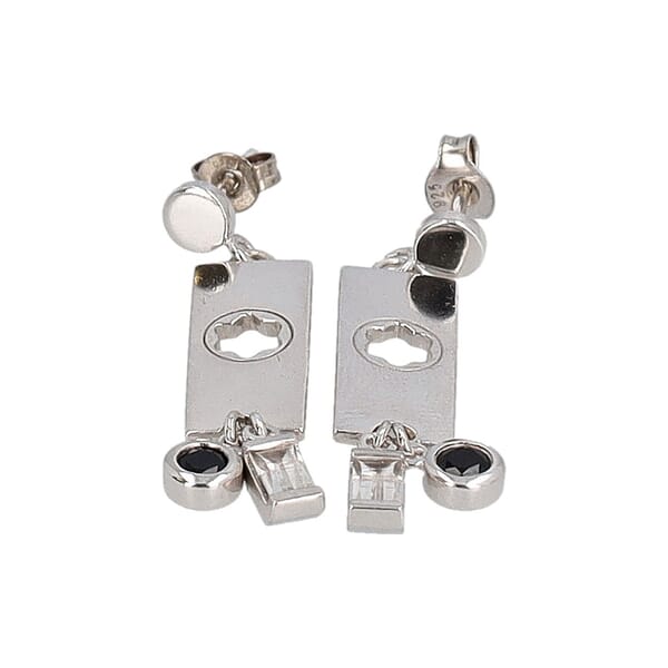 Sterling Silver Star Dangle Two Stone Earrings