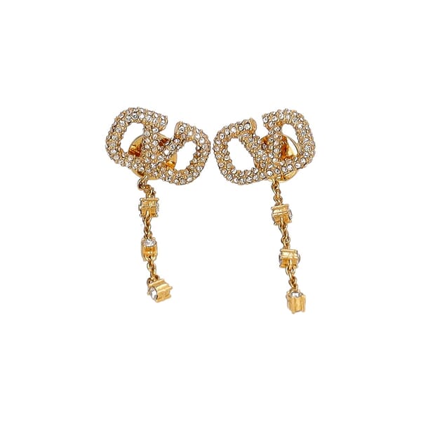 GARAVANI Crystals VLogo Signature Drop Earrings Gold Tone