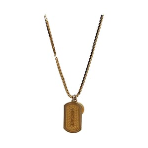 Gold Tone Metal Medusa Dog Tag Necklace, view 3