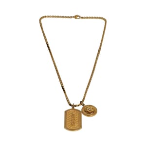 Gold Tone Metal Medusa Dog Tag Necklace