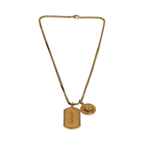 Gold Tone Metal Medusa Dog Tag Necklace