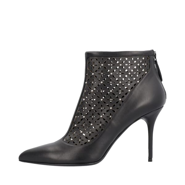 Leather Laser Cut Studded Ankle Boots Black
