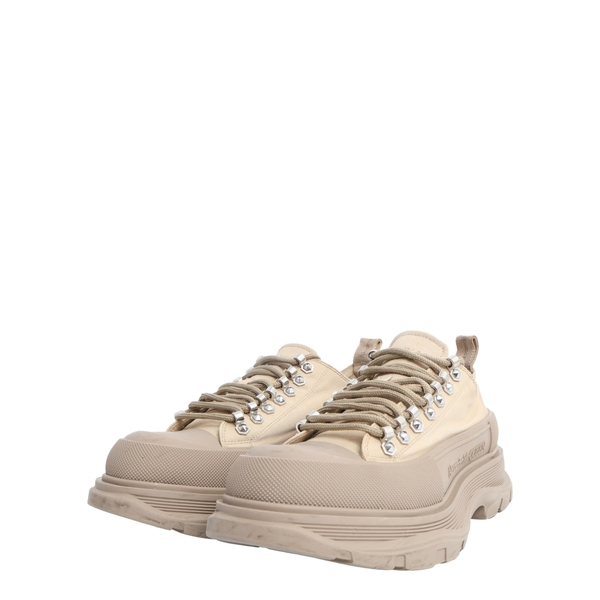Canvas Tread Slick Lace Up Sneakers Beige