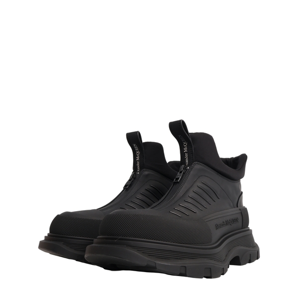 Mixed Material Rubber Tread Zip Sneakers