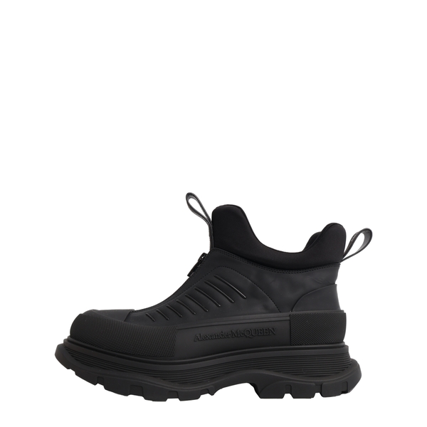 Mixed Material Rubber Tread Zip Sneakers