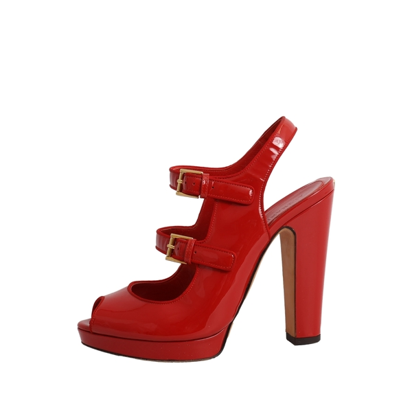 Patent Peep Toe/Buckle Slingback Sandals Red