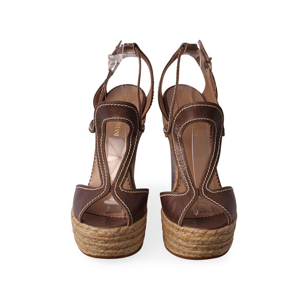 Leather Wedges Espadrilles Taupe
