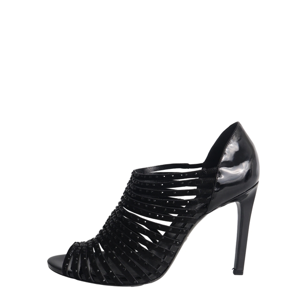 Suede Embellished Caged Sandals Black