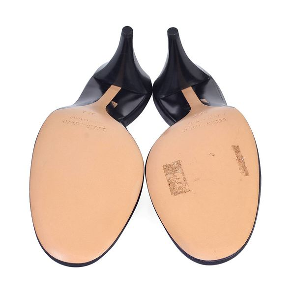 Black Leather Round Toe Mules