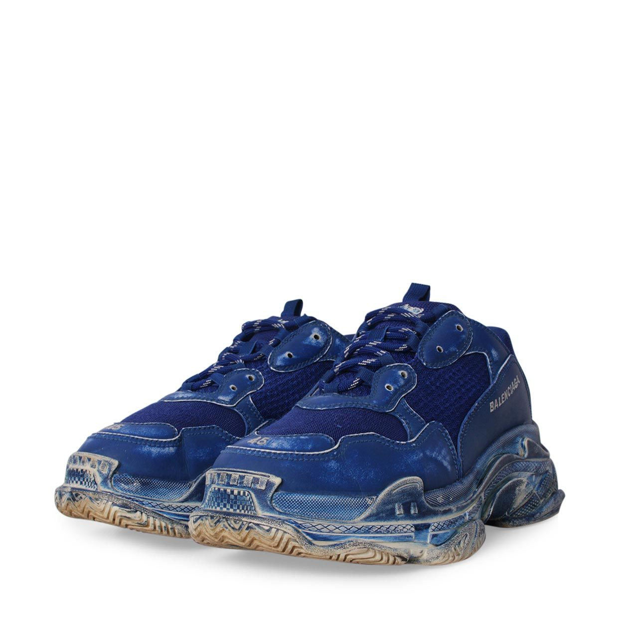 BALENCIAGA Mix Material Triple S Sneakers Blue | Luxity