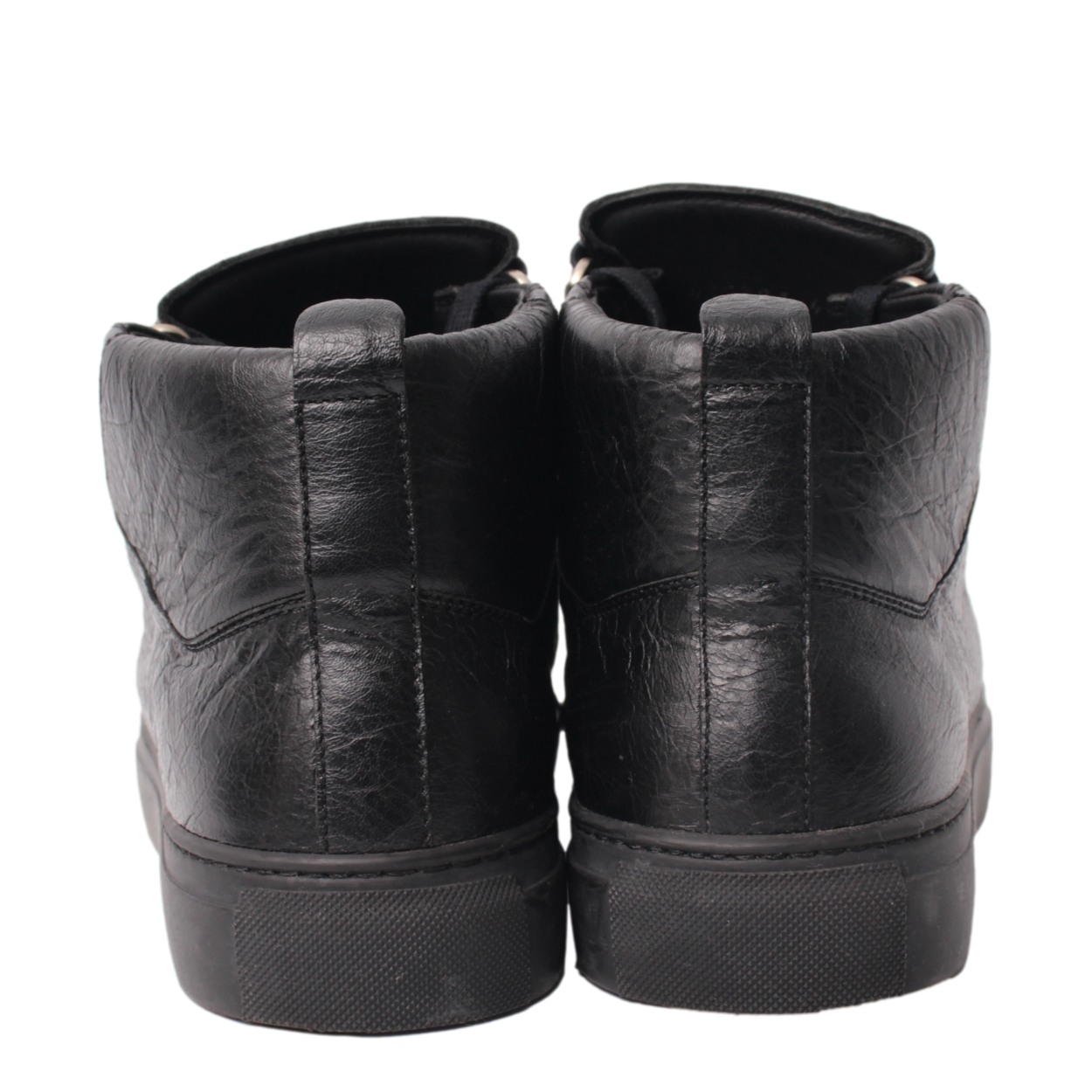 BALENCIAGA Aged Leather Arena High Top Sneakers Black | Luxity