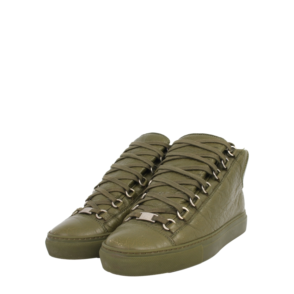 靴 BALENCIAGA Arena BALENCIAGA Leather Arena High Top Sneakers Khaki | Luxity