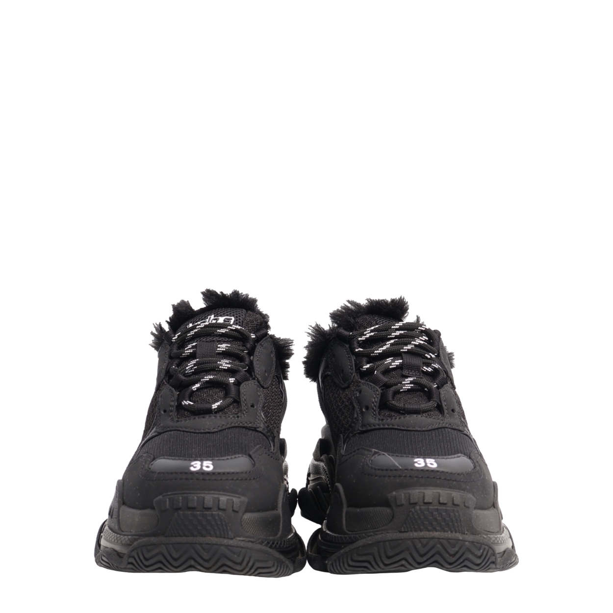 BALENCIAGA Mixed Material Triple S Fur Sneakers Black | Luxity