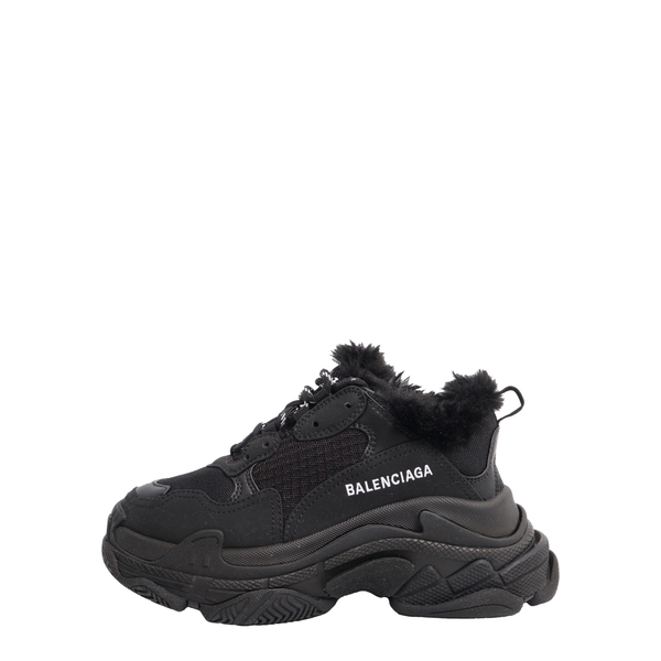 Mixed Material Triple S Fur Sneakers Black