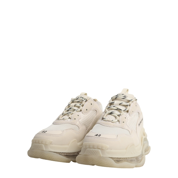BALENCIAGA Mixed Material Triple S Sneakers White | Luxity