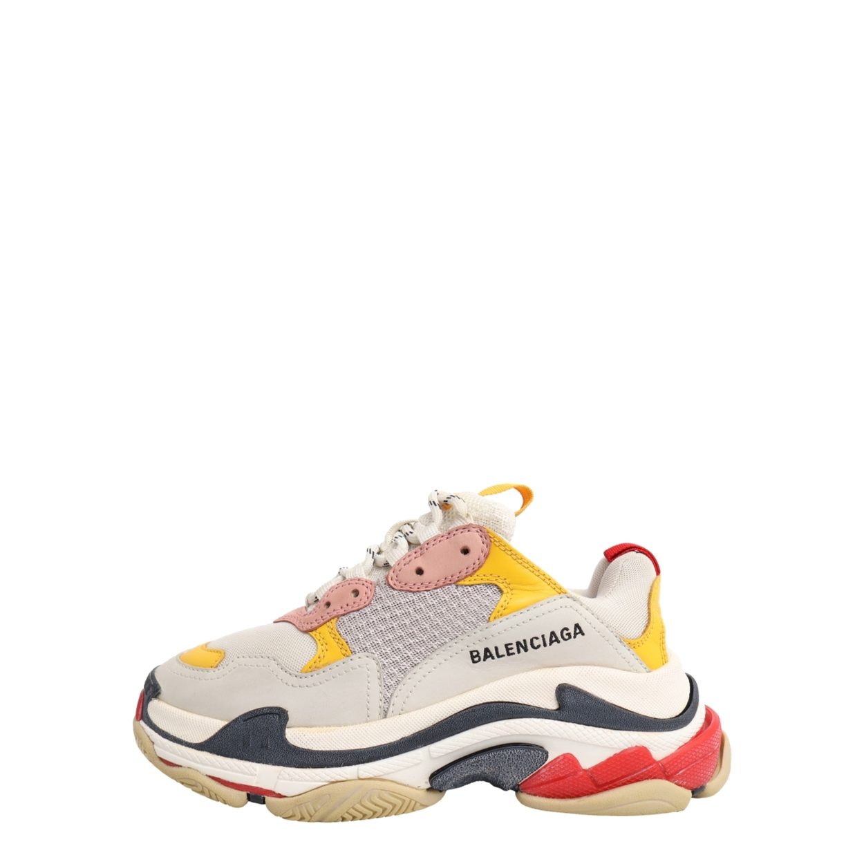 BALENCIAGA Mixed Material Triple S Sneakers White/Yellow | Luxity