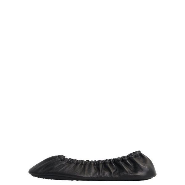 Leather Ruched Ballerina Flats Black