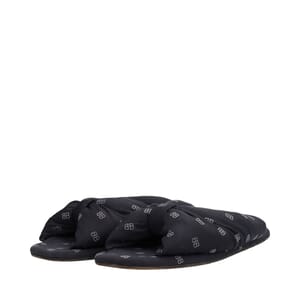 Mixed Material BB Allover Knot Slide Slippers Black