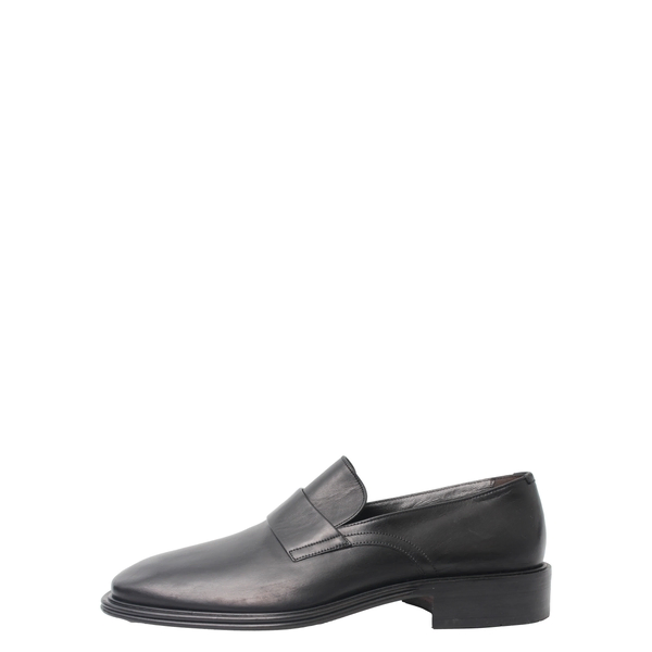 Leather Square Toe Slip-On Loafers Black