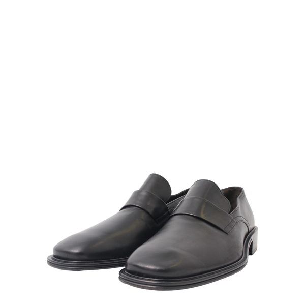 Leather Square Toe Slip-On Loafers Black