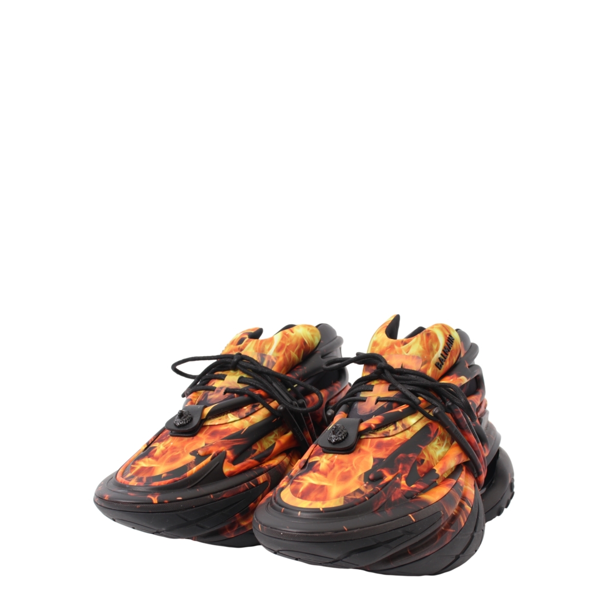 BALMAIN Leather Fire Print Unicorn Sneakers Black/Orange