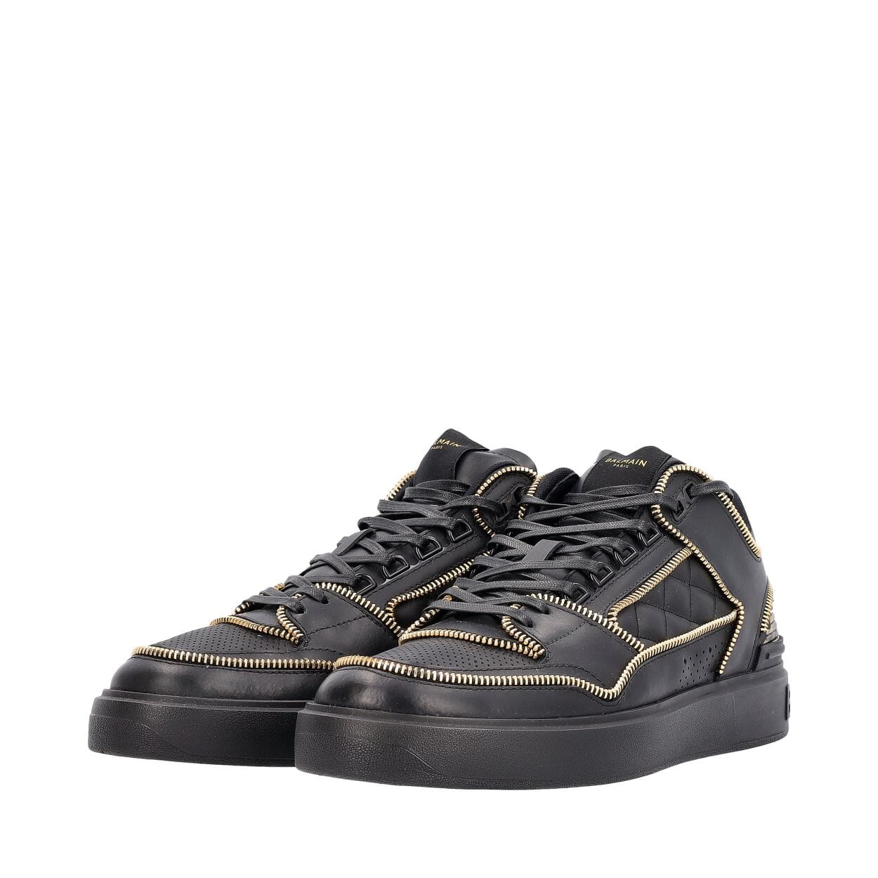 BALMAIN Leather B-Court Sneakers Black/Gold | Luxity