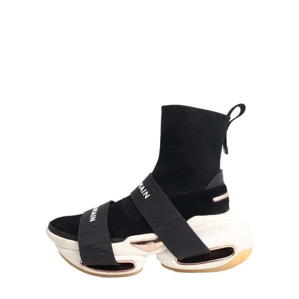 Knit/Suede High Top B-Bold Sock Sneakers Black/White