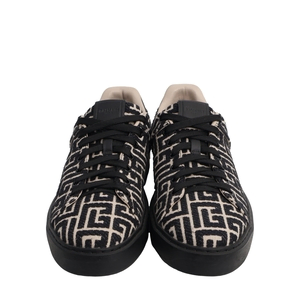 Canvas Jacquard B-Court Sneakers Black/White, view 3