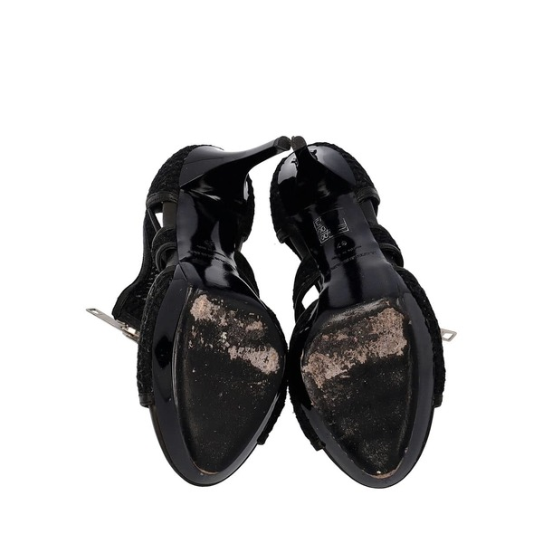 Leather Mesh Platform Sandals Black