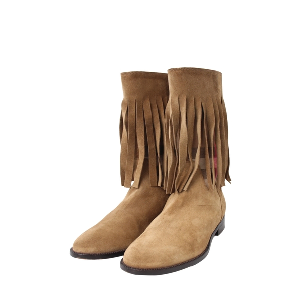 Suede/Check Tassel Boots Khaki