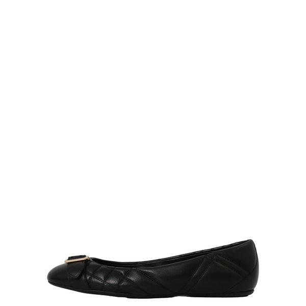Quilted Leather Buckle Ballerina Flats Black
