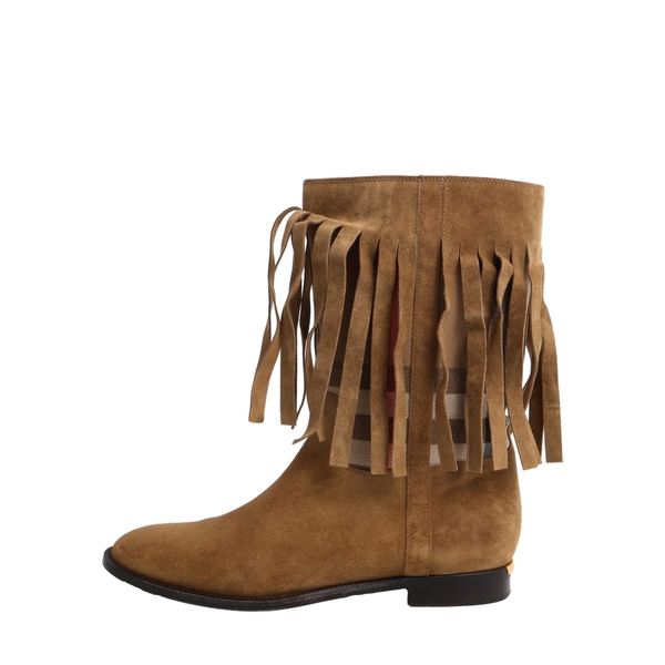 Suede/Check Norland Fringe Boots Khaki